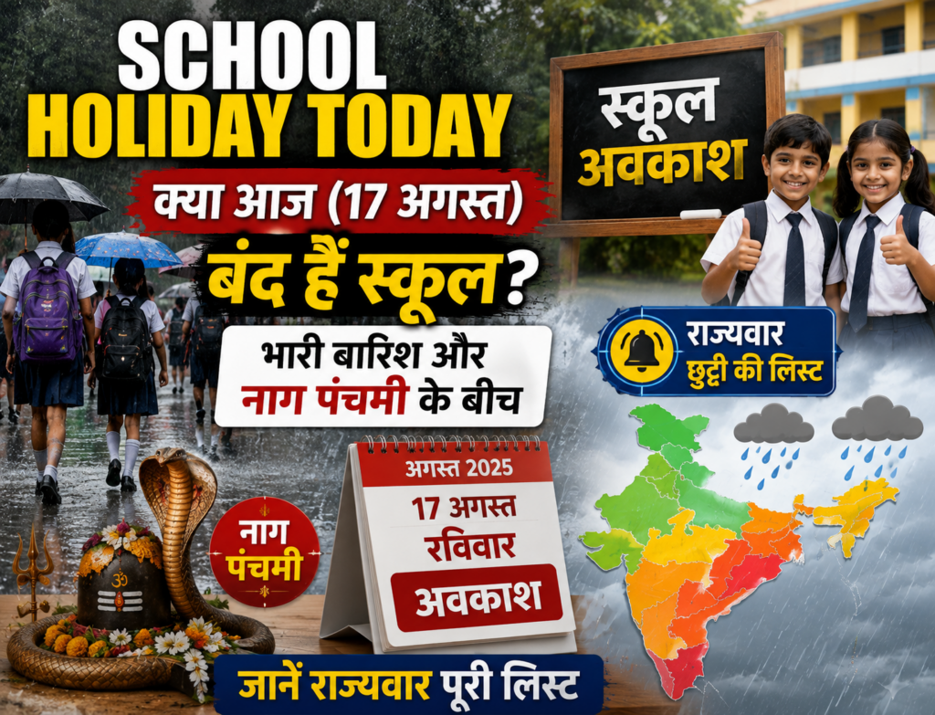 17 अगस्त को स्कूल बंद होने की राज्यवार लिस्ट, भारी बारिश और नाग पंचमी