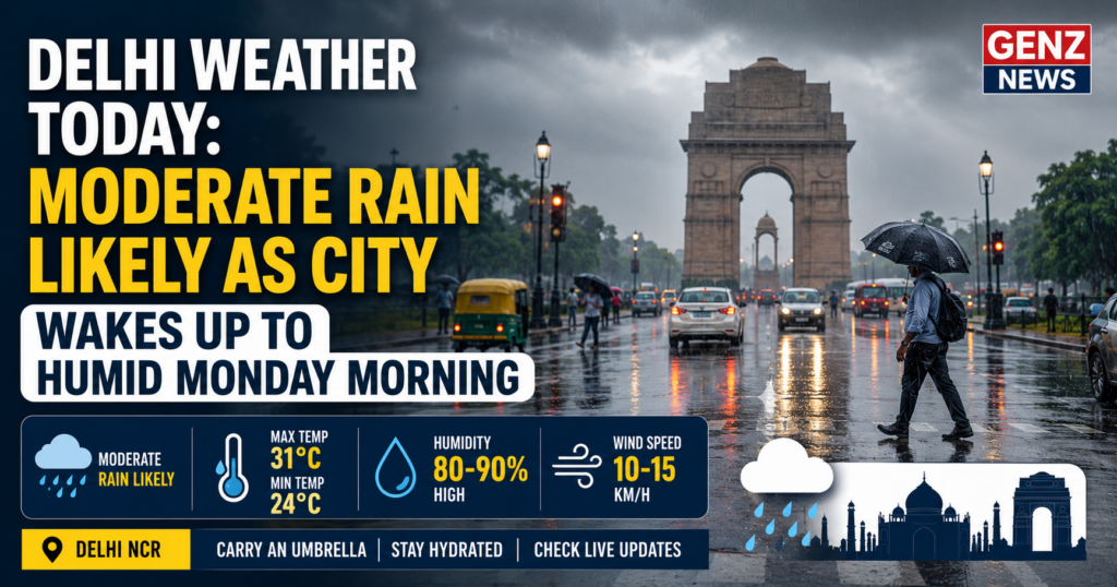Delhi Weather Today: Moderate Rain Likely as City Wakes Up to Humid Monday Morning