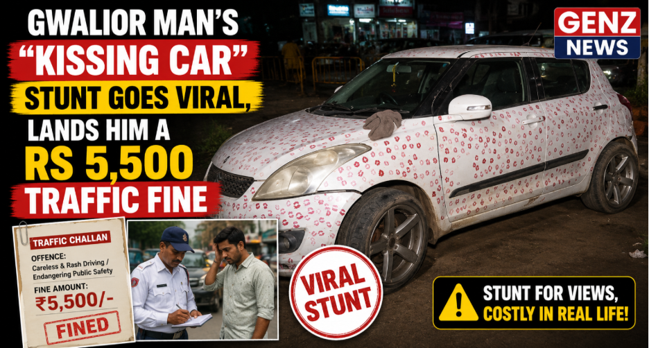 Gwalior man's kissing car stunt goes viral and leads to Rs 5,500 traffic fine