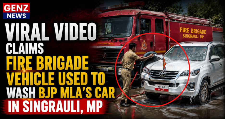 Viral video claim showing a fire brigade vehicle allegedly being used to wash a BJP MLA’s car in Singrauli, Madhya Pradesh.